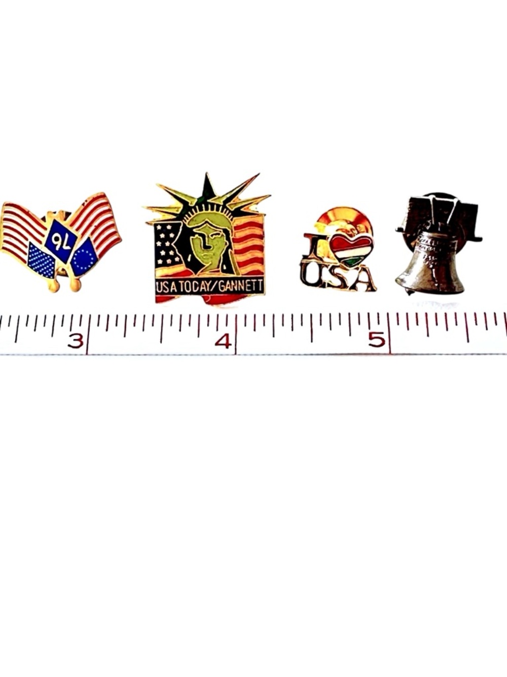 Four Patriotic Pins/Tie Tacs Flags Liberty Bell, I Love USA Statue of Liberty - Picture 2 of 5